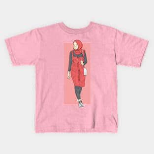 Girl In Red Dress Kids T-Shirt